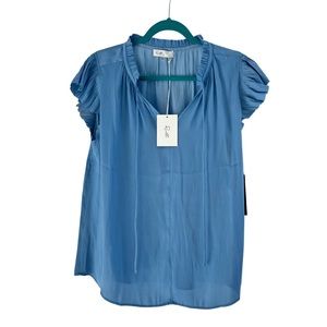 Flutter Sleeve Tie Neck Top